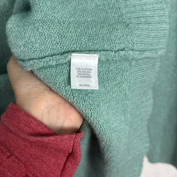 J Jill Crew Sweater Cotton Stretchy Mock Neck Turtleneck Teal Ocean Large Petite - Picture 6 of 7